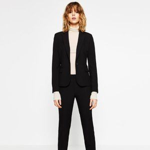 Office Style ZARA Jacket Lined Elegant Blazer Dark Grey Shoulder Pads S Perfect